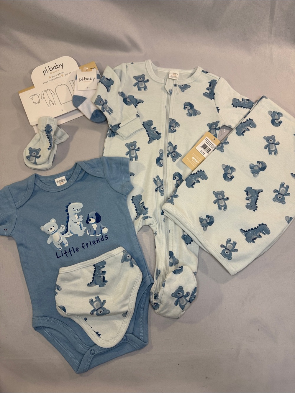 pl baby Blue 'Little Friends' 4-Piece Baby Matching Bodysuit Set